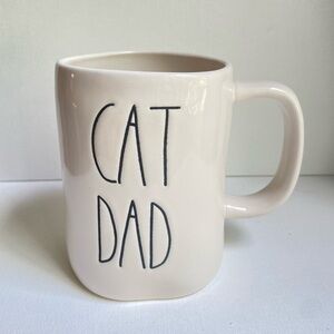 Rae Dunn Magenta CAT DAD large ceramic coffee mug in cream with black text 18 oz